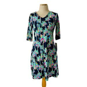 Lulu B Women's Sz XS 3/4 Sleeve Ruffle Bottom Dress Navy Palm